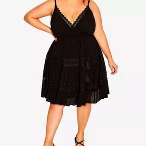 City Chic Black Sunset Dream Crochet Lace Trim Dress Size 16